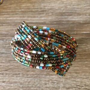 Multicolored Beaded Woven Wire Cuff Bracelet